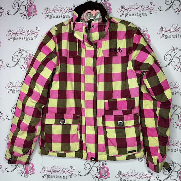 Firefly coat winter ski snowboard plaid green pink warm outdoor snow waterproof - Picture 1 of 6
